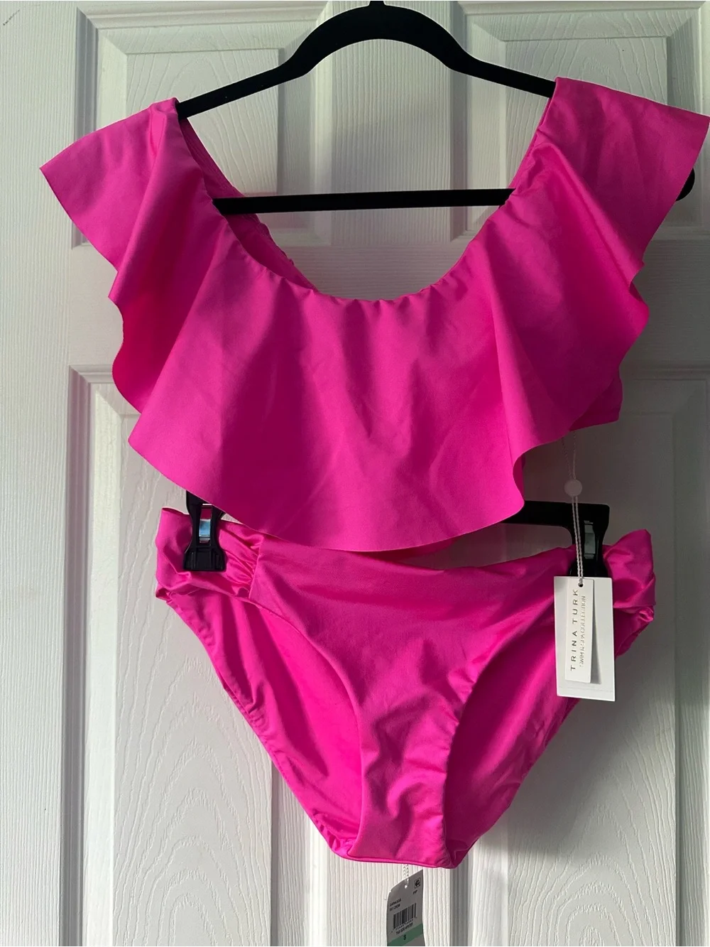 Trina Turk Bright Pink Off-Shoulder Ruffle Bikini - Picture 2 of 4